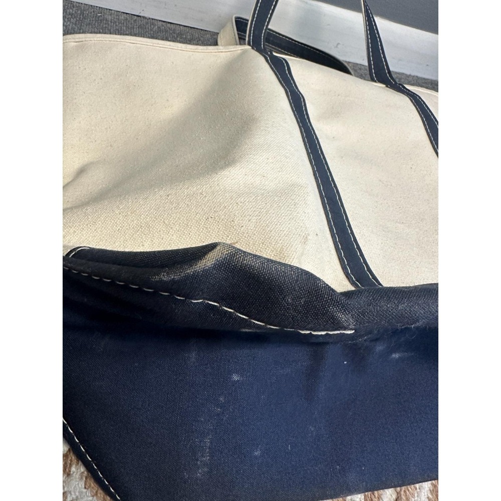 Vintage L.L. Bean Boat and Tote Canvas Bag Jumbo 80s Navy Cream Freeport Maine - Picture 12 of 14